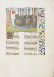 The French navy sets sail for battle on a page from the Chronicles, a history book made in the 1400s