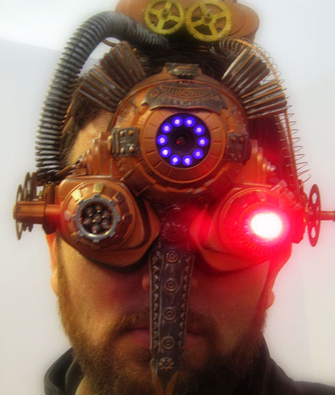 Ninox Oculi by Cristian Grunca <em>Ninox Oculi</em> (<em>Eye of the Owl</em>), Cristian Grunca, copper and mixed media. A functional night-vision device using infrared light and sensors, as worn by the artist