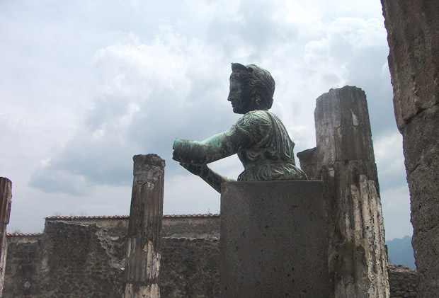 Replica of a Roman bronze sculpture of Diana in the ruins of Pompeii Chiurazzi replica of a Roman bronze sculpture of Diana in the ruins of Pompeii