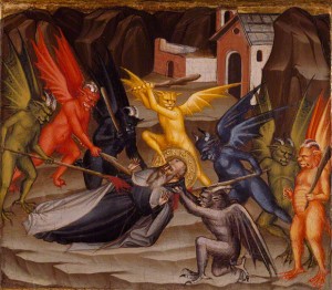 Permalink to A Devilish Artwork for Halloween Saint Anthony with demons in Polyptych with Coronation of the Virgin and Saints / Cenni di Francesco di Ser Cenni