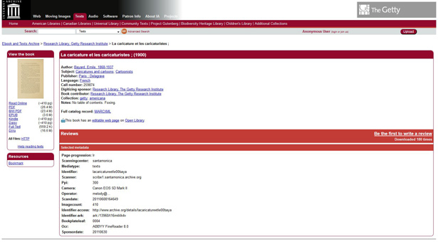 Results page on the Internet Archive for the digitized book La caricature et les caricaturistes by Emile Bayard