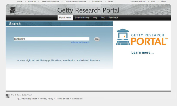Screen capture of the Getty Research Portal, showing how to enter a query