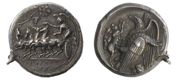 sicilian coins ancient coin nike chariot horse reverse miniature obverse four greek driving masterpieces challenges scale iris getty akragas