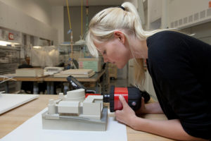 Permalink to Graduate Internships Offer Hands-On Opportunities for Emerging Conservation Professionals Julia Langenbacher conducts an FTIR analysis of an architectural model of a proposal for Disney Hall