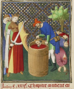 Permalink to The Search for Cyrus Cyrus the Great, Founder of the Persian Empire, killed by Thamaris, Queen of the Massagetai; Boucicaut Master Illuminator, French, active about 1390 - 1430; Paris, France, Europe; about 1413 - 1415; Tempera colors, gold leaf, gold paint, and ink on parchment; Leaf: 42 x 29.6 cm (16 9/16 x 11 5/8 in.); 96.MR.17.58