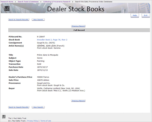 Database of Knoedler Gallery Stock Books Online | Getty Iris