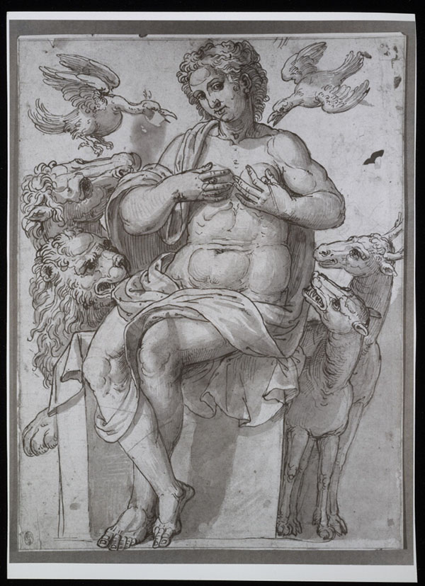 Black and white photo of Allegorical Female Figure with Animals / Peter Floetner