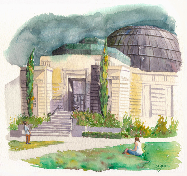 Griffith Observatory, Tayen Kim. Watercolor. Courtesy of and © Tayen Kim
