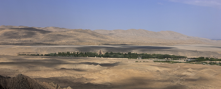 Panorama of the cave temples of Mogao at Dunhuang