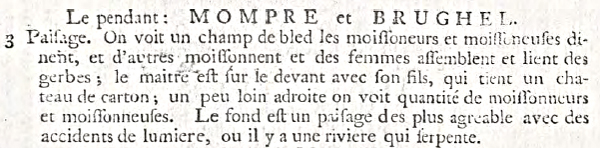 French descriptions for a pair of paintings by Jan Brueghel the Elder and Joos de Momper