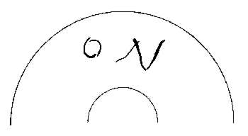 Diagram of two concentric semi-circles with the letters ON between them