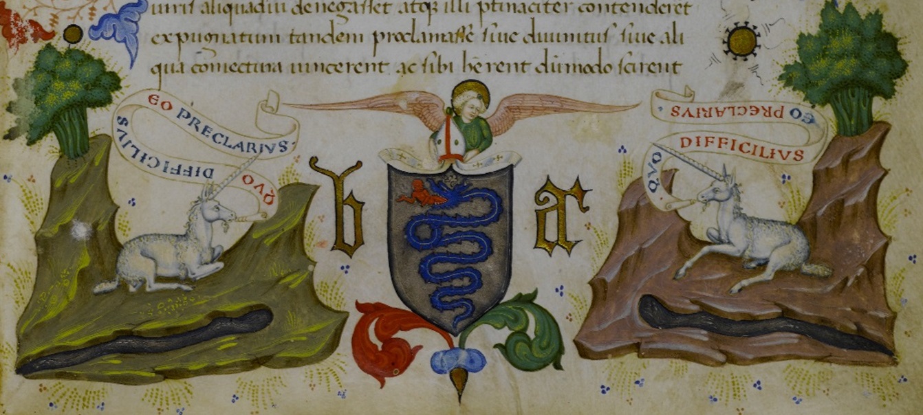 Frontispiece from Suetonius Lives of the Twelve Caesars, Maestro delle Vitae Imperatorum, for Bartolomeo Aicardi Visconti, 1444. Archivio Storico Civico e Biblioteca Trivulziana Cod. Triv. 696, fol. 1 (© Comune di Milano. All rights reserved.)